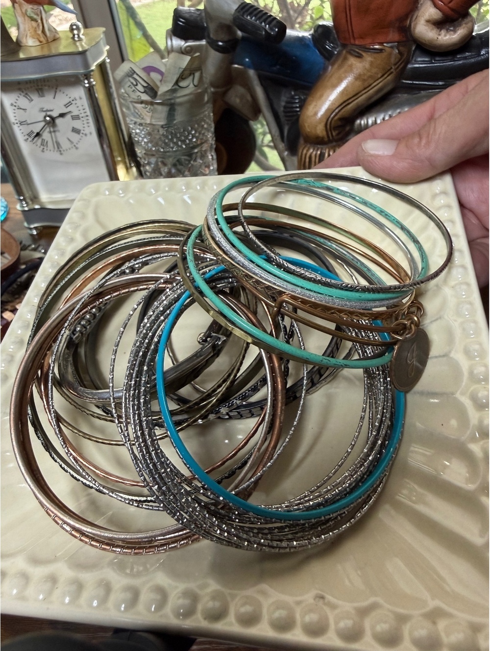 Set of Mixed Metal and Colored Bangle Bracelets